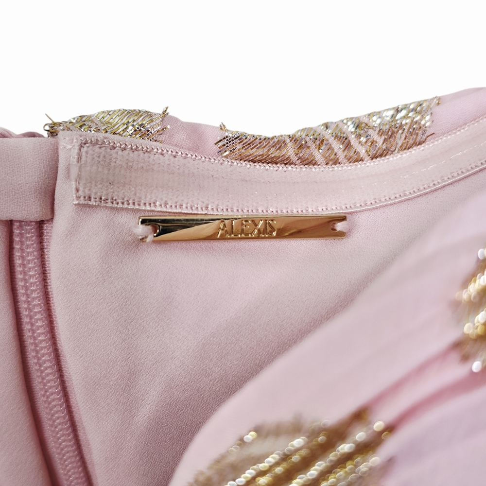 Alexis Maryana Maxi Dress Pink Murex Shell Strapless Pleated Metallic Size S - Picture 4 of 11